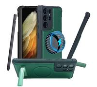 Vitodo for Samsung Galaxy S21 Ultra Case with S Pen Holder, Compatible with MagSafe, Versatile Metal Kickstand, Luxury Leather Back & TPU Bumper Airbag Cornered Shockproof Built-in Stylus Slot - Green