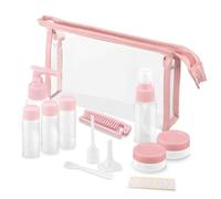 Vitog Travel Bottles Kit, TSA Approved Leak Proof Portable Toiletry Containers Set, Pink set Clear PET Flight Size Cosmetic Containers for Lotion, Shampoo, Cream, Soap, comb Set of 13