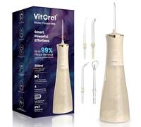 Vitoral Professional Cordless Water Flosser for Teeth & Gum Health | Premium IPX7 Waterproof Oral Irrigator & Plaque Remover | Deep-Clean Dental Jet with 4 Smart Modes, 350ml Home & Travel (Beige)