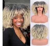 Vitorish Afro Bomb Curly Wigs with Bangs 12 Inch Heat Resistant African Wig Inflatable Fluffy About 280g/pc Short Curly Curly Synthetic Hair