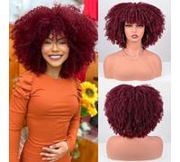 Vitorish Short Curly Wigs for Black Women 12 Inch About 280g/pc Curly Afro Wig with Bangs Machine Made Wig Fully Inflatable Synthetic
