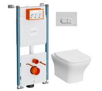 Vitra Koa White Rimless Slim Square Wall Hung Toilet Set With Soft Close Seat & Embedded Cistern & Frame