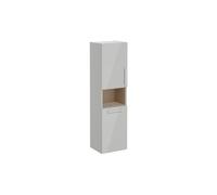 VitrA Root Flat 40cm 2 Door Semi-Tall Unit with Laundry Basket (LH Hinge) - Shiny Pearl Grey Finish: Shiny Pearl Grey, Handing: Left Hand Hinge