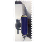 Vitrex 102957 Professional Adhesive Trowel ,6mm x 6mm Square Notch | Specification conflict: product name states 6mm square notches, but the description specifies 6mm round notches.