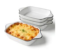 Vitrignis 26.5 cm ceramic baking dish set of 4, 1 litre rectangular lasagne dish, rectangular baking dish with handles, suitable for ovens and microwaves, compact size ideal for gratins, pasta dishes,