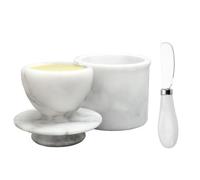 Vitrignis Butter Crock with Lid - Marble French Butter Dish with Knife Spreader - Butter Keeper for Counter with Water