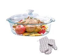 Vitrignis Casserole Dish With Lid - 3qt Glass Baking Dishes For Oven - Clear oval Glass Casserole Dish - Cookware For Cooking, Baking, Serving