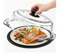 Vitrignis Glass Microwave Splatter Cover For Food With Microwave Place Mat - 100% Food Safe Bpa Free Easy Grip Silicone Handle - Borosilicate Glass With Vent Hole,No Plastic,9.5in(Black)