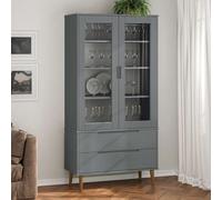 Vitrine Cabinet MOLDE Grey 90x35x175 cm Solid Wood Pine