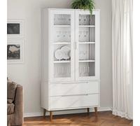 Vitrine Cabinet MOLDE White 90x35x175 cm Solid Wood Pine