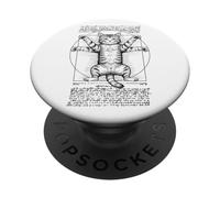 Vitruvian Man Cat Lover Funny Leonardo Da Vinci Tabby Cats PopSockets Adhesive PopGrip