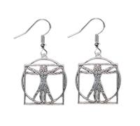 Vitruvian Man Dangle Earrings Leonardo da Vinci Drawing Art Science Vitruviano Silver Metal Gift Artist Roman Jewellery Human Body Vitruvius Geometry Anatomy Sketch Illustration Renaissance Earring