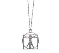 Vitruvian Man Necklace Leonardo da Vinci Drawing Art Chain Science Vitruviano Jewellery Metal Gift Artist Roman Human Body Vitruvius Geometry Anatomy Sketch Illustration Silver