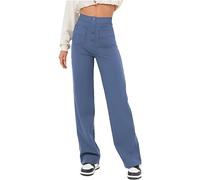 Vitrywei Bloomydove Flexipants,Women's Casual High Waist Stretch Pants,Multiple Pockets Straight Leg Pants, Wide Leg Trousers Women (M, Blue)