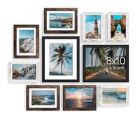 Vittanly 10 Pack Picture Frames Collage Wall Decor, Gallery Frame Set for Wall Mounting or Tabletop Display, Multi Sizes Including 2pcs 8x10, 4pcs 5x7, 4pcs 4x6, Black, Brown and Distressed White