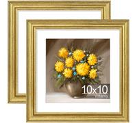 Vittanly 10x10 Picture Frames Set of 2, Ornate Vintage Photo Frame for Wall or Tabletop, Display 8x8 Pictures with Mat or 10x10 without Mat, Rustic Gold