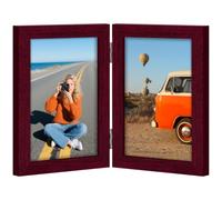 Vittanly 4x6 Double Picture Frame, Hinged 2 Photo Frames, Cherry Red