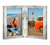 Vittanly 4x6 Double Picture Frame, Hinged 2 Photo Frames, Distressed White