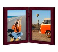 Vittanly 5x7 Double Picture Frame, Hinged 2 Photo Frames, Cherry Red