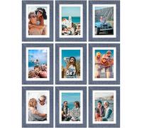 Vittanly 5x7 Picture Frames Set of 9, Shatter Resistant Plexiglass, Display 4x6 Pictures with Mat or 5x7 without Mat, Photo Frames for Wall or Tabletop, Engineered Wood, Navy