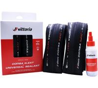 Vittoria Corsa N.EXT Tubeless Ready Road Bike Tyres Twin Pack with Sealant 80ml Black