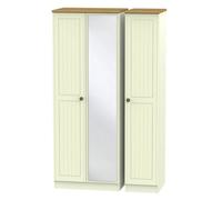 Vittoria Ready Assembled Contemporary Matt Cream Oak Effect Tall Triple Wardrobe With 1 Mirror Door (H)1970mm (W)1110mm (D)530mm