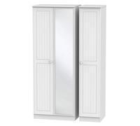 Vittoria Ready Assembled Contemporary Matt White Tall Triple Wardrobe With 1 Mirror Door (H)1970mm (W)1110mm (D)530mm