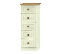 Welcome Furniture Ready Assembled Warwick 5 Drawer Tallboy In Cream & Oak, Cream