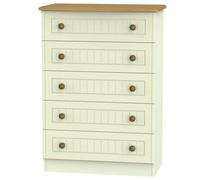 Crowndale Warwick 5 Drawer Cream Ash and Oak Chest of Drawers - Wilko