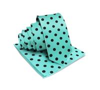 Vittorio Farina Polka Dot Necktie & Pocket Square - Matching Mens Ties Set - Men's Fashion Accessories for Any Occasion, Aqua & Black (17), One Size
