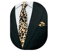 Vittorio Farina Premium Kente African & Animal Print Neck Tie for Men & Pocket Square 2PC Set, Leopard, 3.5" x 59"