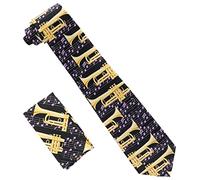 Vittorio Farina Premium Musical Necktie & Pocket Square Set for Men - Matching Men's Tie Set, Trumpet: Black/Lavender, One Size