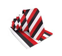 Vittorio Farina Premium Satin Striped Necktie & Pocket Square Set for Men - Matching Men's Tie Set, Black/White/Red, One Size