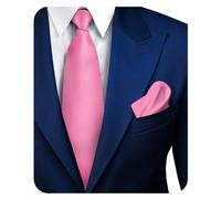 Vittorio Farina Premium Solid Satin Necktie & Pocket Square Set for Men - Matching Men's Tie Set, Bubble Gum Pink, One Size