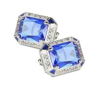 Vittorio Vico Big Rectangular Colored Crystal Cufflinks, Stainless Steel Crystal, crystal