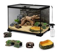 Vittqsuier 12"x8"x6" Mini Reptile Glass Terrarium Tank Set (7 Pcs) Full View Hermit Crab Tank, Habitat Enclosure with Feeding Slot & Lock for Lizard, Bearded Dragon, Snake, Amphibians & Small Pets