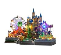 Vituord Christmas Village House, Amusement Park Carousel Collectible Buildings, with LED Lights, for Xmas Indoor Decorations or Holiday Table Displays