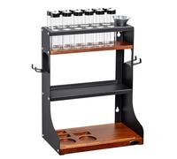 Vituord Coffee Bean Storage Display Rack, 3-tier Coffee Tool Storage Stand, With 12 Pcs Single Dose Glass Tubes - Capacity 22-25 G, Hopper, 51-58mm Espresso Tamper Organizer Tool