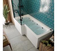 Vitura L Shape Whirlpool Shower Bath with 8 Black Jets - 1700 x 850mm Left Hand