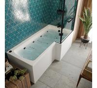 Vitura L Shape Whirlpool Shower Bath with 8 Black Jets - 1700 x 850mm Right Hand