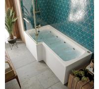 Vitura L Shape Whirlpool Shower Bath with 8 Brushed Brass Jets - 1700 x 850mm Left Hand