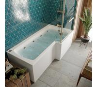 Vitura L Shape Whirlpool Shower Bath with 8 Brushed Brass Jets - 1700 x 850mm Right Hand