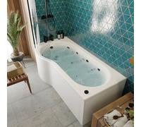 Vitura P Shape Whirlpool Shower Bath with 8 Black Jets - 1700 x 850mm Left Hand