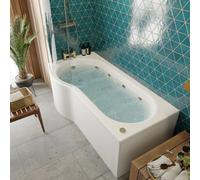 Vitura P Shape Whirlpool Shower Bath with 8 Brushed Brass Jets - 1700 x 850mm Left Hand