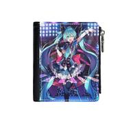 (Vitural Hatsune Miku_2141) Men's Women PU Leather Wallets Compact Bifold with Zipper & Multiple Card Coins Slots Black Stylish Durable Graphic Design Print for Girl Boys