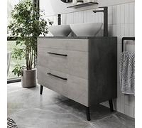 Vitusso® 1000mm Bathroom Vanity Unit Double Countertop Basin Sink Wall Hung Freestanding Drawer Unit Storage Concrete Grey, Roubaix White Basins