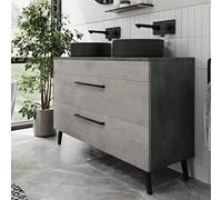Vitusso® 1200mm Bathroom Vanity Unit Double Countertop Basin Sink Wall Hung Freestanding Drawer Unit Storage Furniture Concrete Grey, Lyon Black Basin