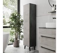 Vitusso® 1380 x 350mm Freestanding Tall Bathroom Cabinet Storage Shelf Cupboard Mounted Wooden Tallboy Furniture Unit Soft Close Concrete Grey