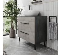 Vitusso® 800mm Bathroom Vanity Unit Countertop Basin Sink Wall Hung Freestanding Drawer Unit Storage Furniture Concrete Grey, St Tropez White Basin