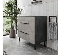 Vitusso® 800mm Bathroom Vanity Unit Wall Hung Freestanding Drawer Unit Storage Furniture Countertop Concrete Grey, No Basin